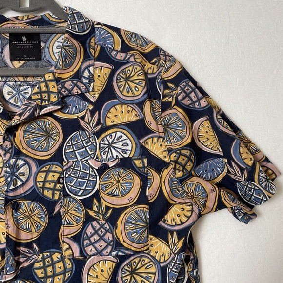 Junk Food Clothing Art Style Navy Pineapple Fruit Button Front Men Shirt Size L - Picture 3 of 16